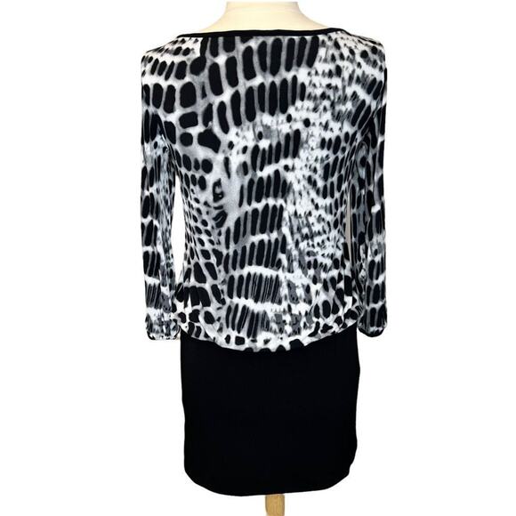 Nicole by Nicole Miller Leopard Print Double Split Sleeve Blouson Jersey Dress M - Picture 2 of 7
